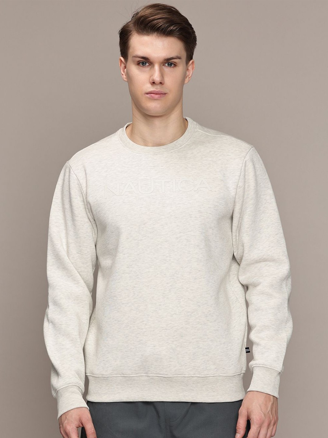 

Nautica Men Round Neck Long Sleeves Sweatshirt, Grey melange