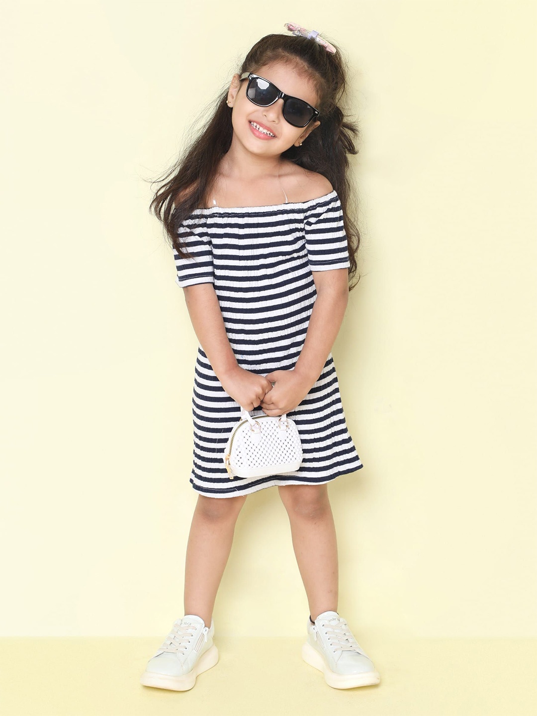 

taffykids Striped Off-Shoulder A-Line Dress, Blue