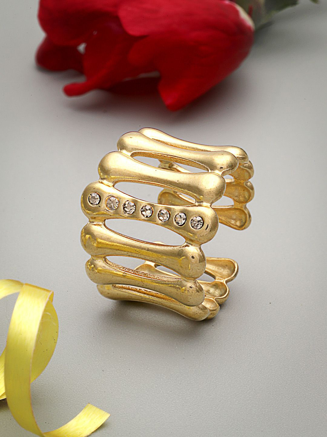 

VOGUE PANASH Gold Plated Stainless Steel Stone Studded Adjustable Finger Ring