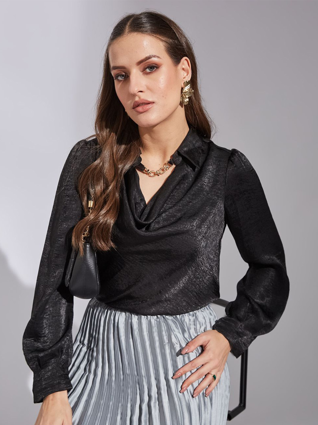 

Latin Quarters Women Shirt Collar Regular Top, Black