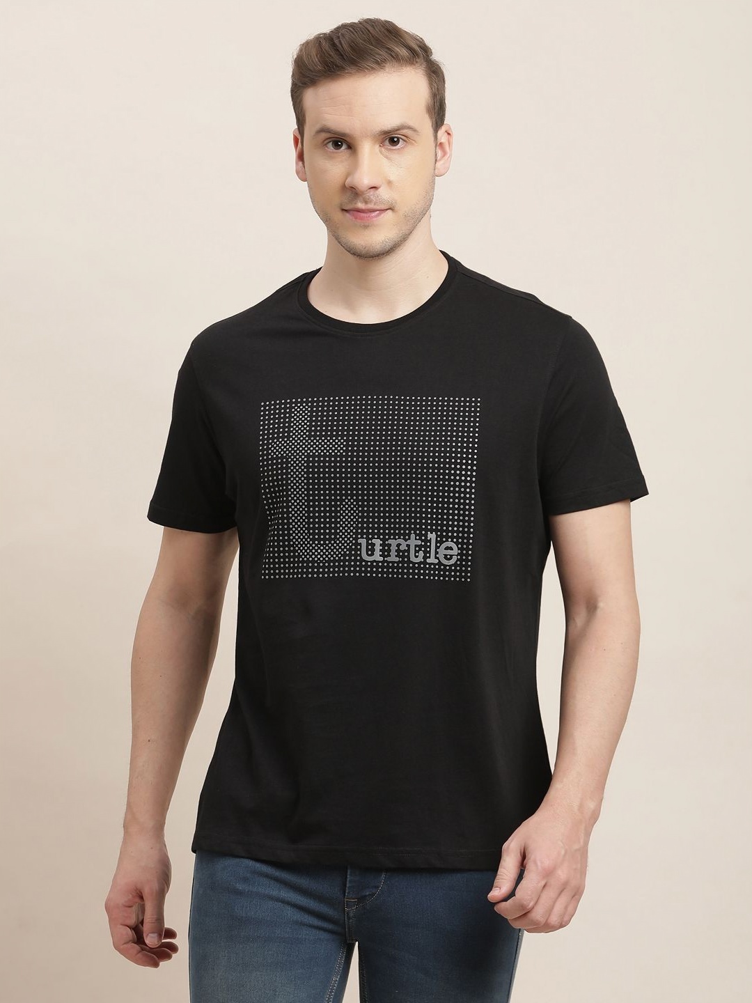 

Turtle Men Graphic Printed Round Neck Cotton Slim Fit T-shirt, Black