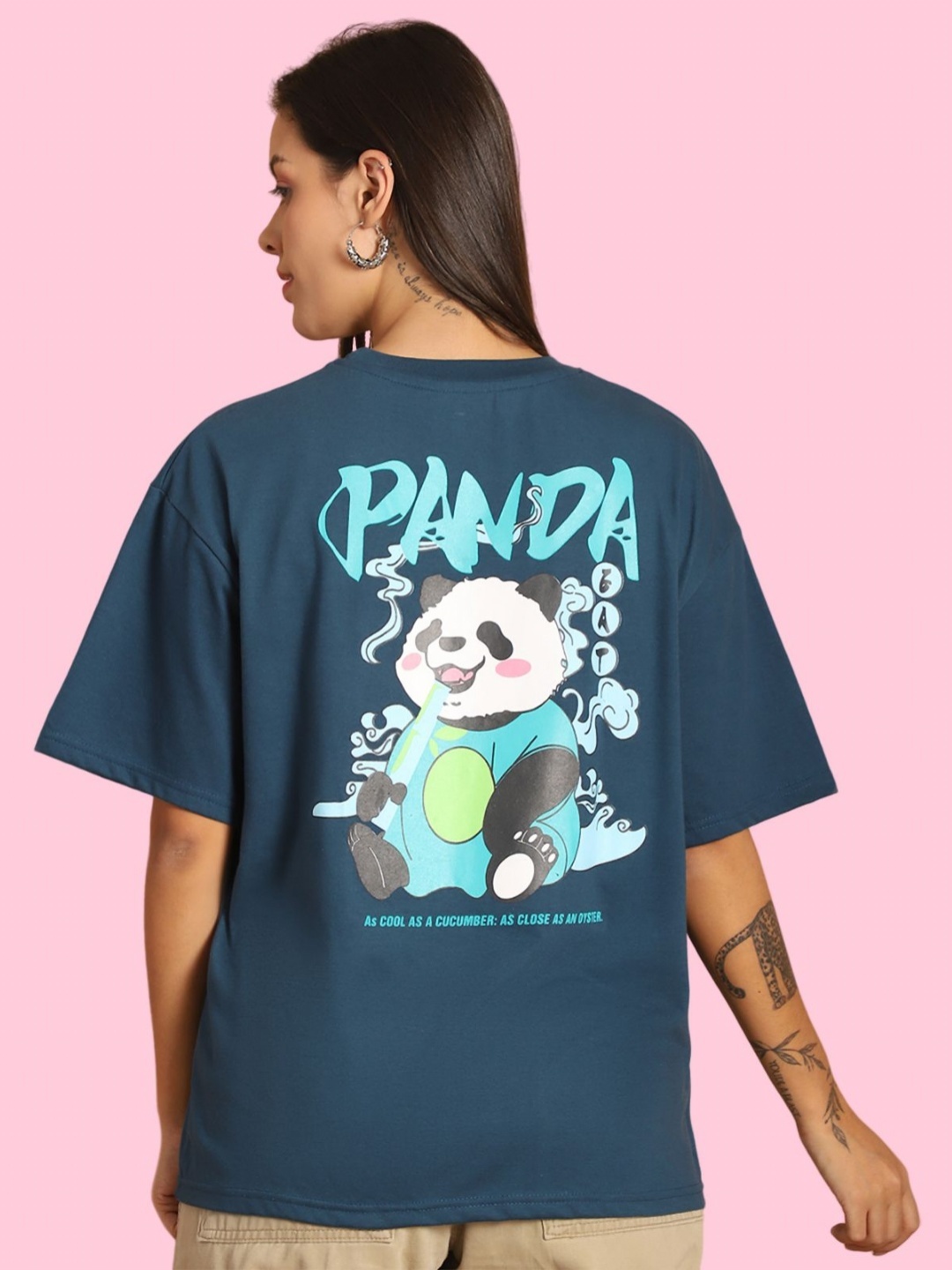 

Tromko Women Graphic Printed Round Neck Cotton Oversized T-shirt, Green