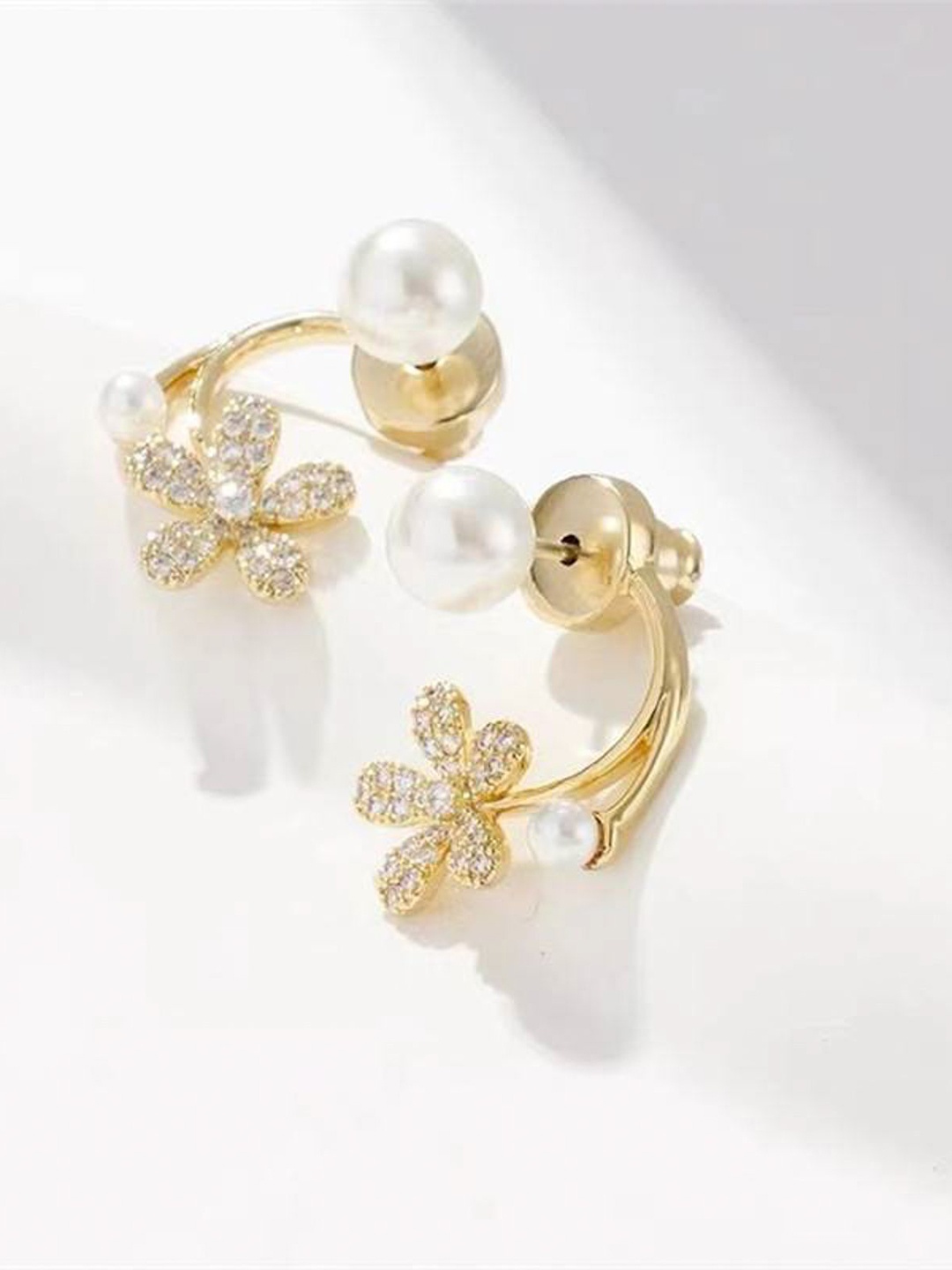 

PolluxCraft Gold-Plated Stone Studded & Beaded Geometric Studs