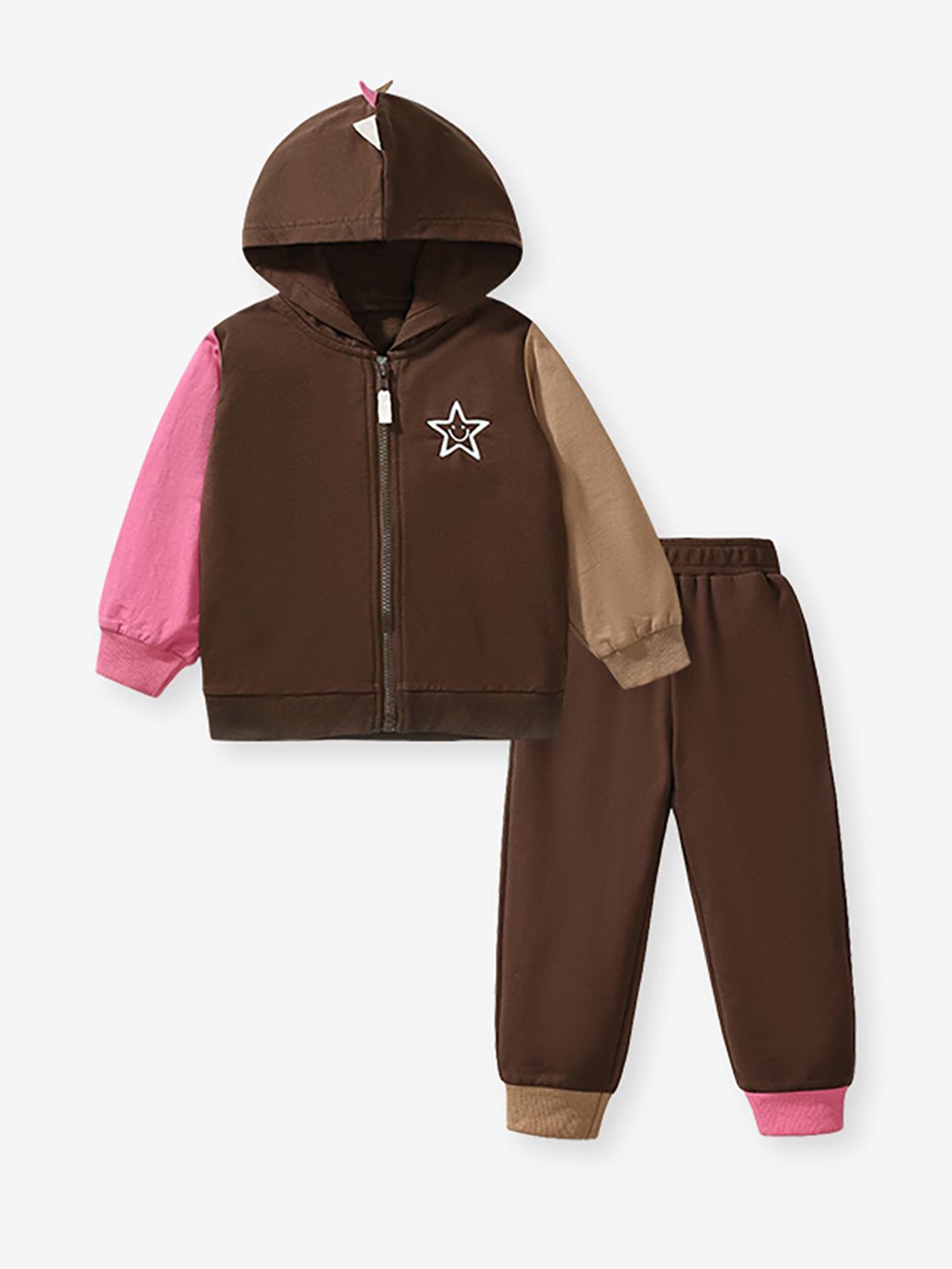 

JC SPARKLE Boys Hooded Colourblocked Pure Cotton Sweatshirt with Joggers, Brown