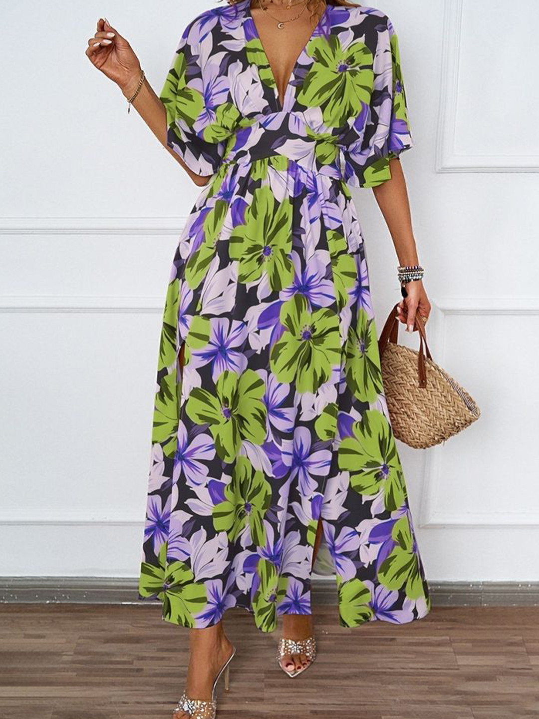 

LULU & SKY Floral Print A-Line Midi Dress, Green