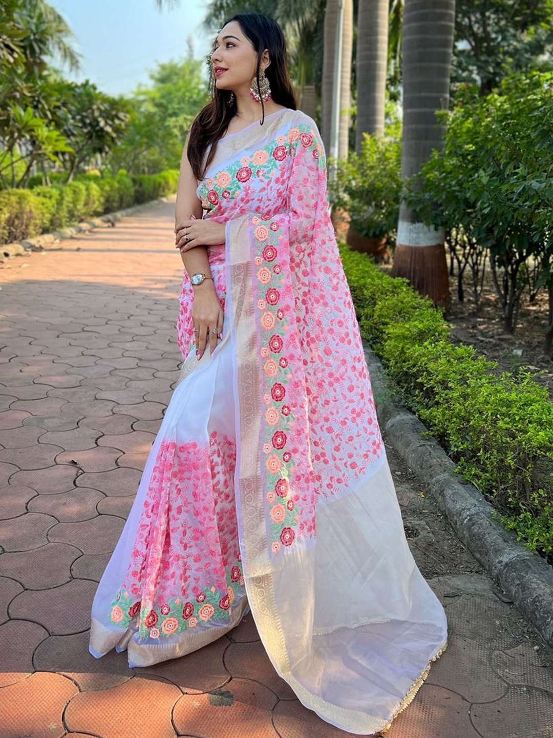 

Anouk Women Embroidered Heavy Work Saree, Pink