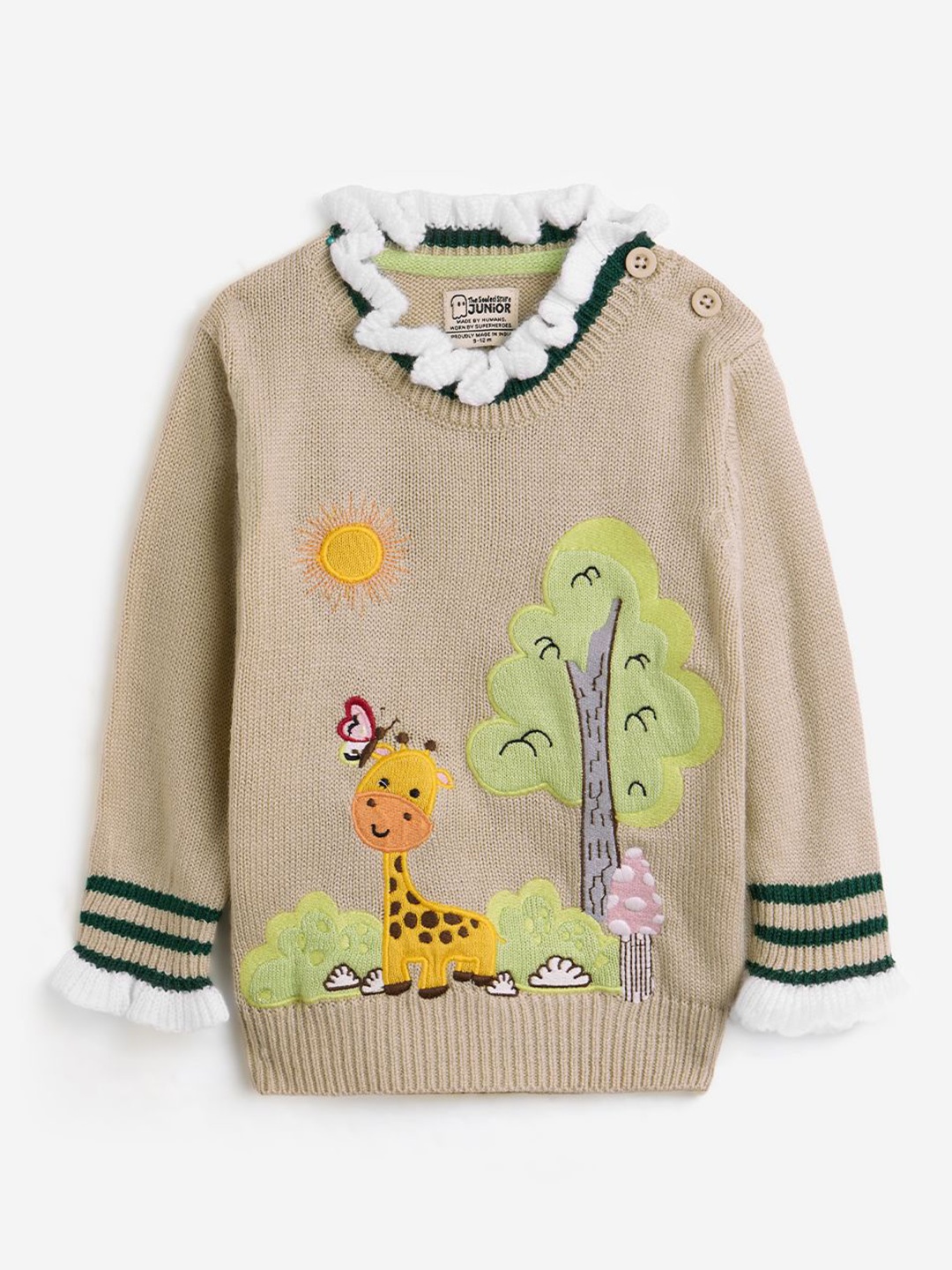 

The Souled Store Girls Embroidered Printed Pullover, Beige
