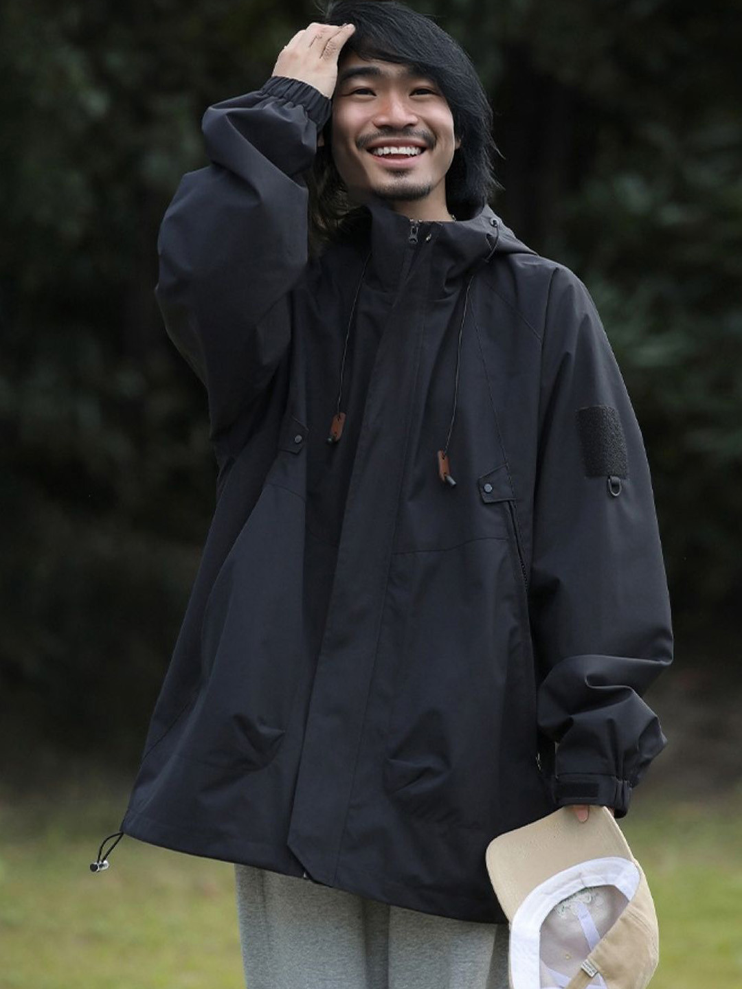 

HERE&NOW Men Hooded Solid Casual Tailored Jacket, Black