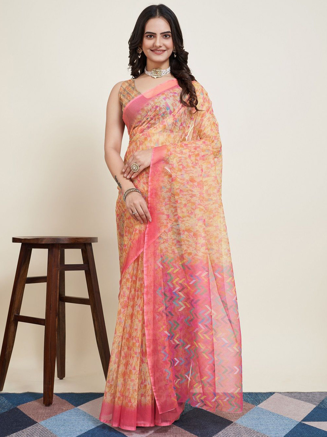 

SHOBHA SAREES Floral Supernet Saree, Yellow