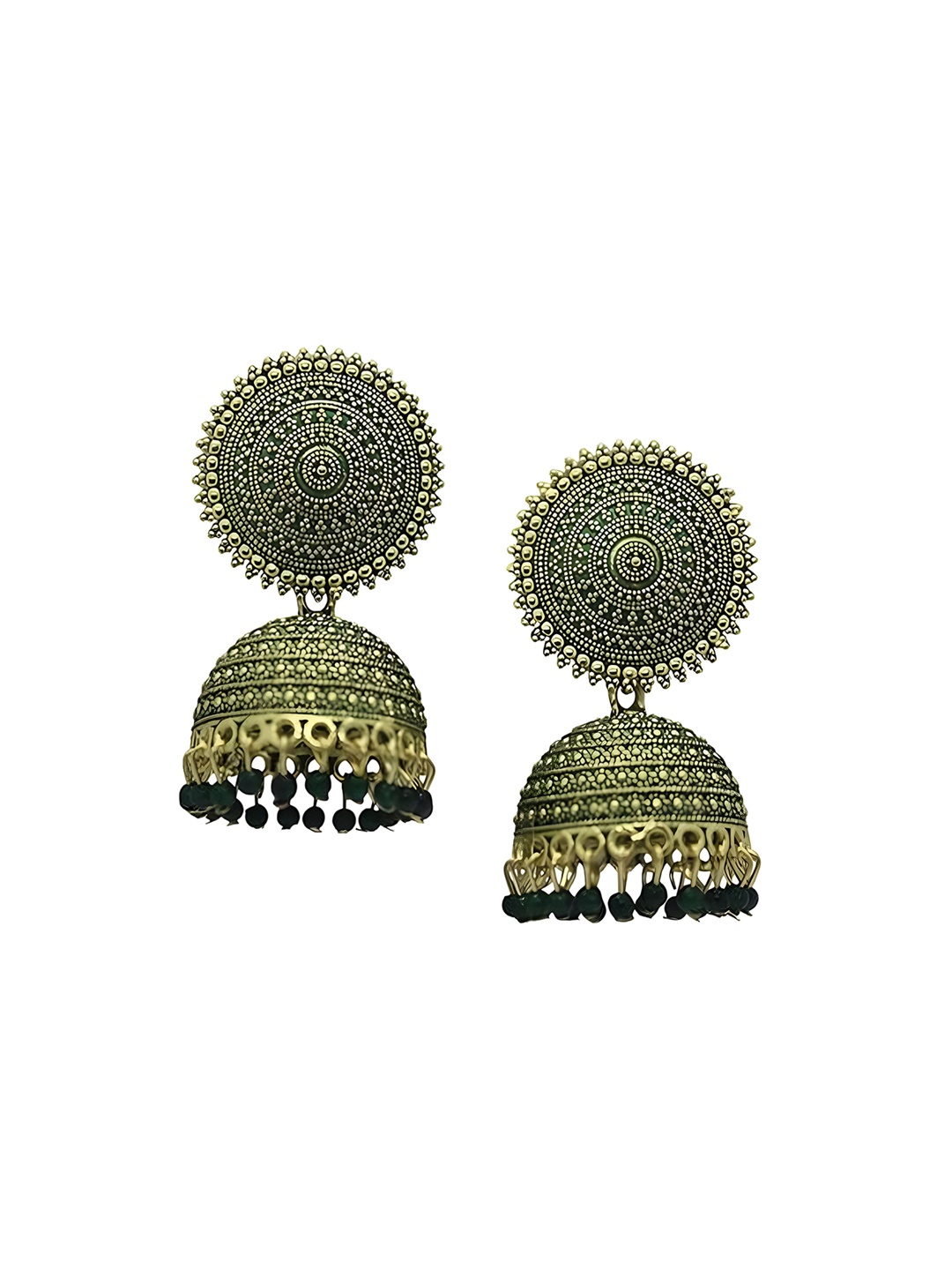 

JMBW INTERNATIONAL Gold-Plated Stone Studded Dome Shaped Jhumkas