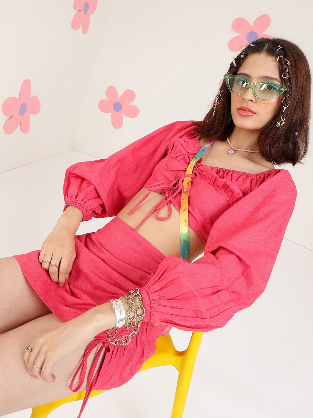 

PRETTY LOVING THING V-Neck Three-Quarter Sleeves Top With Skirt, Pink