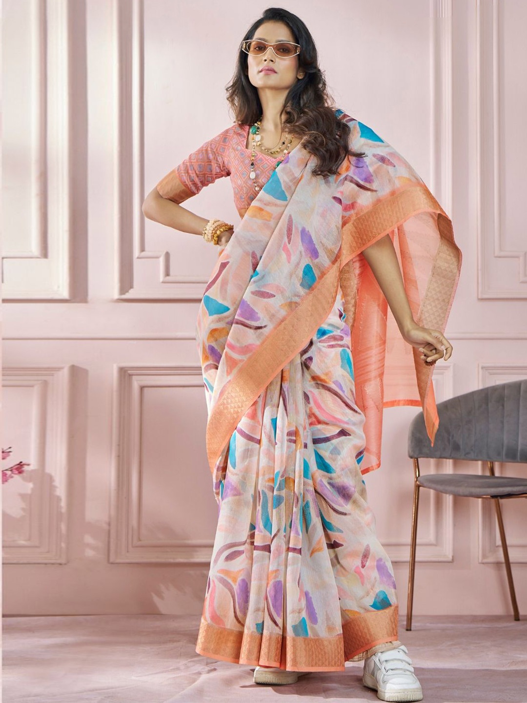

DEVATITHI Satin Saree, Orange