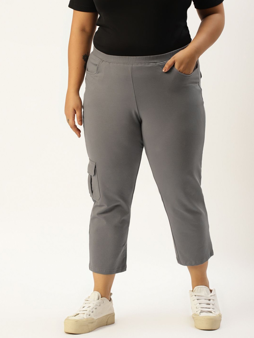

theRebelinme Women Cotton Regular Fit Capris, Grey