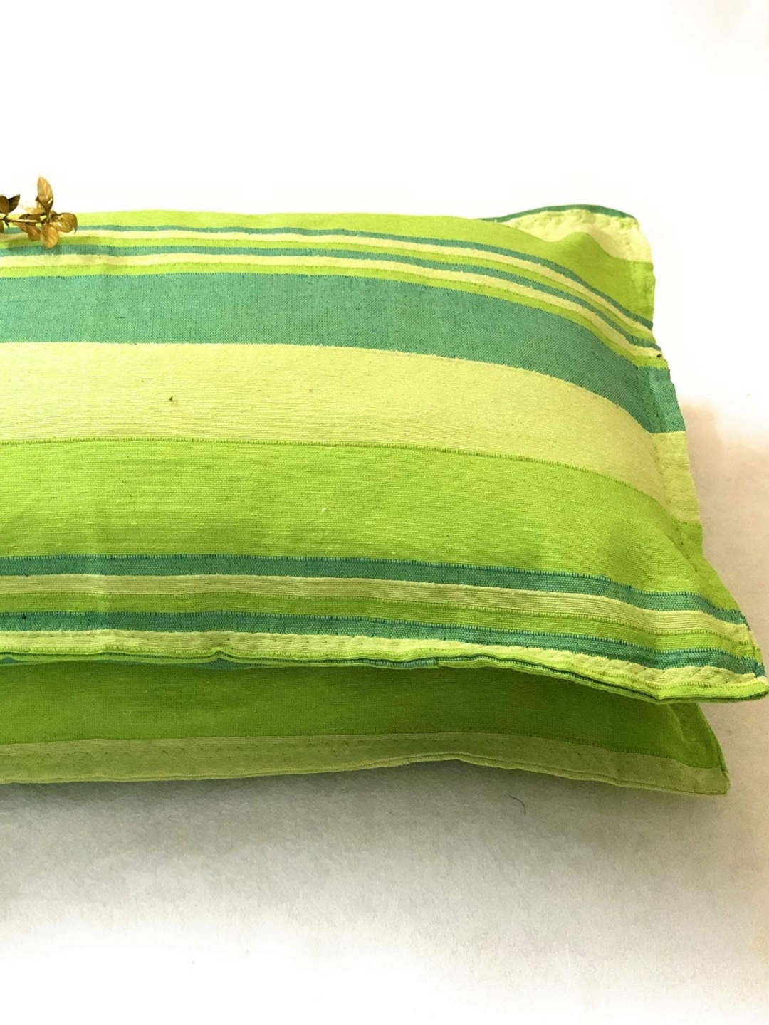 

RANGBHAR Green 2 Pieces Striped Pure Cotton Rectangle Pillow Covers