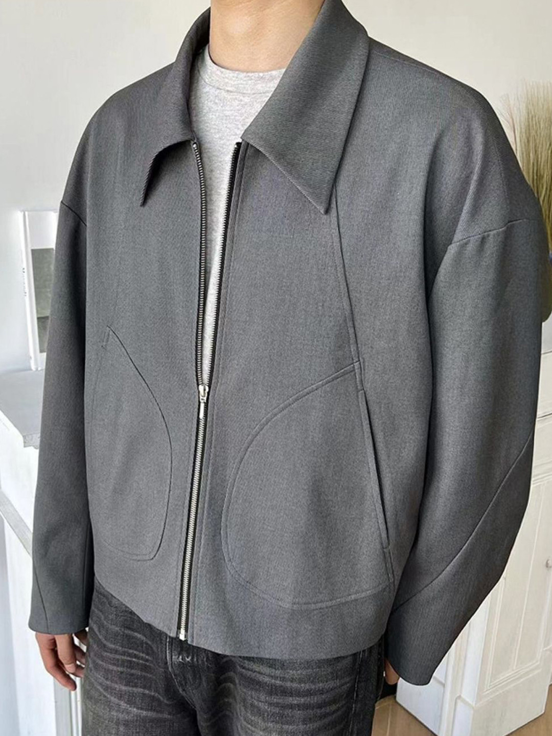 

HERE&NOW Men Spread Collar Solid Casual Tailored Jacket, Grey