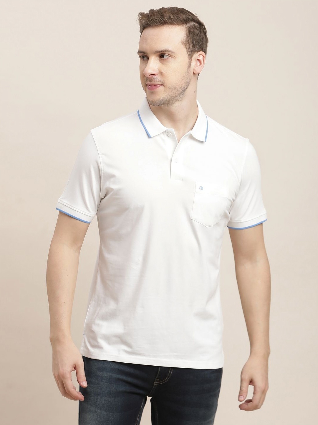 

Turtle Men Solid Polo Collar Cotton Slim Fit T-shirt, White