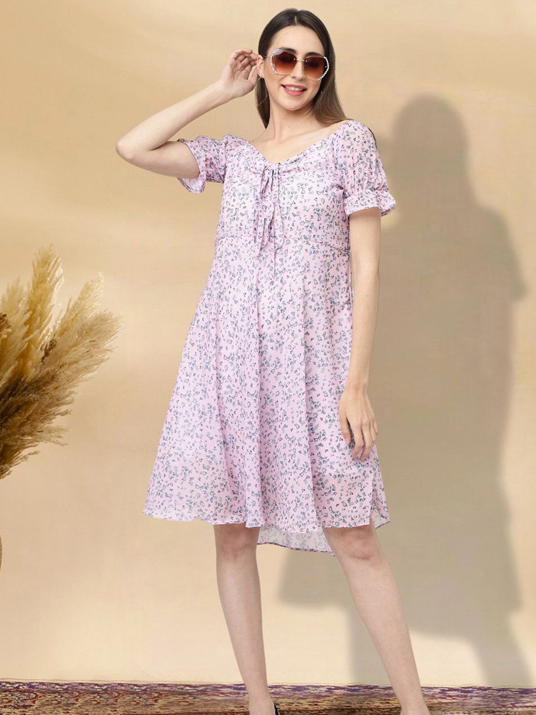 

BAESD Floral Print Applique Fit & Flare Dress, Pink