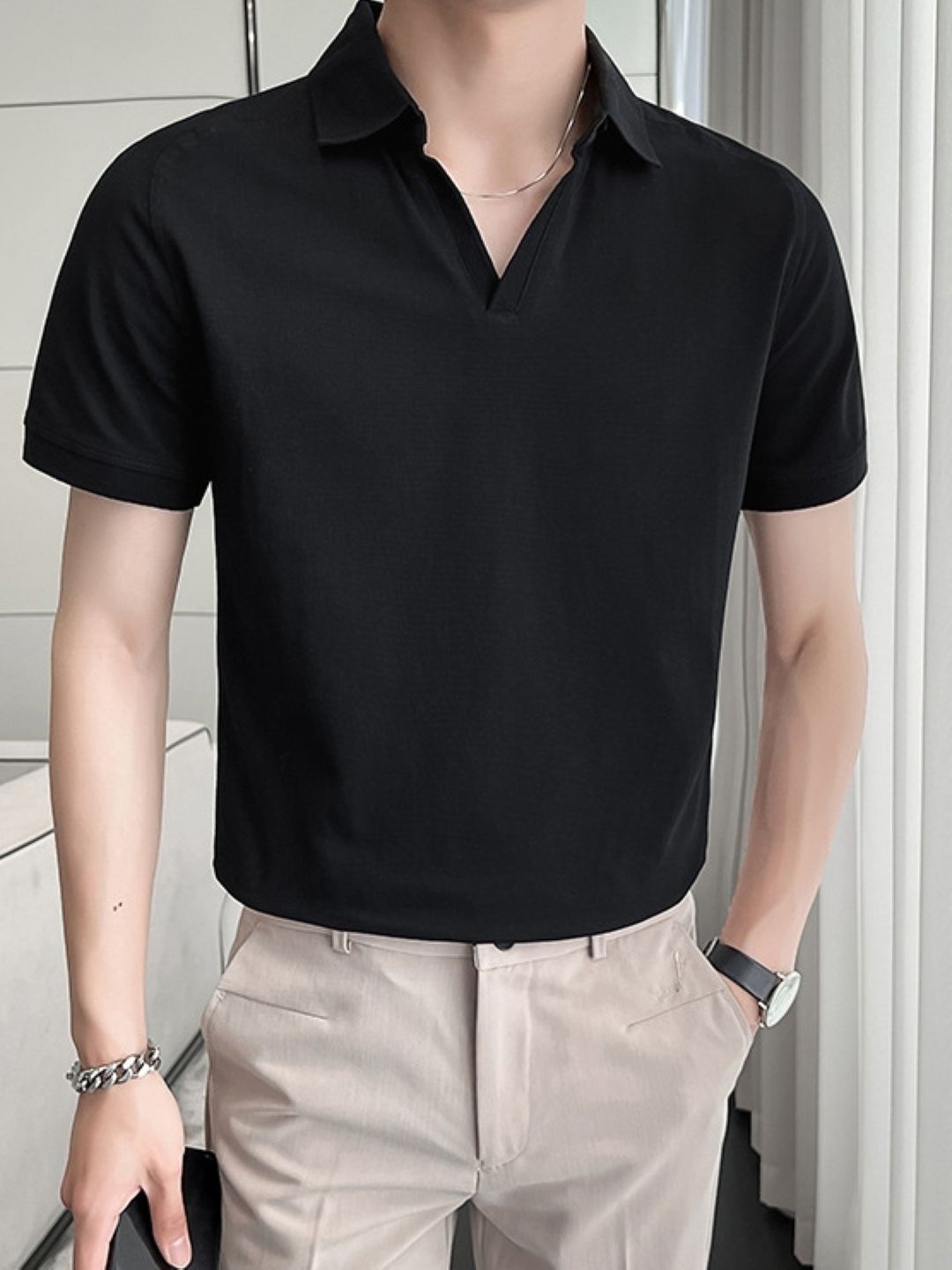 

HERE&NOW Men Solid Polo Collar T-shirt, Black