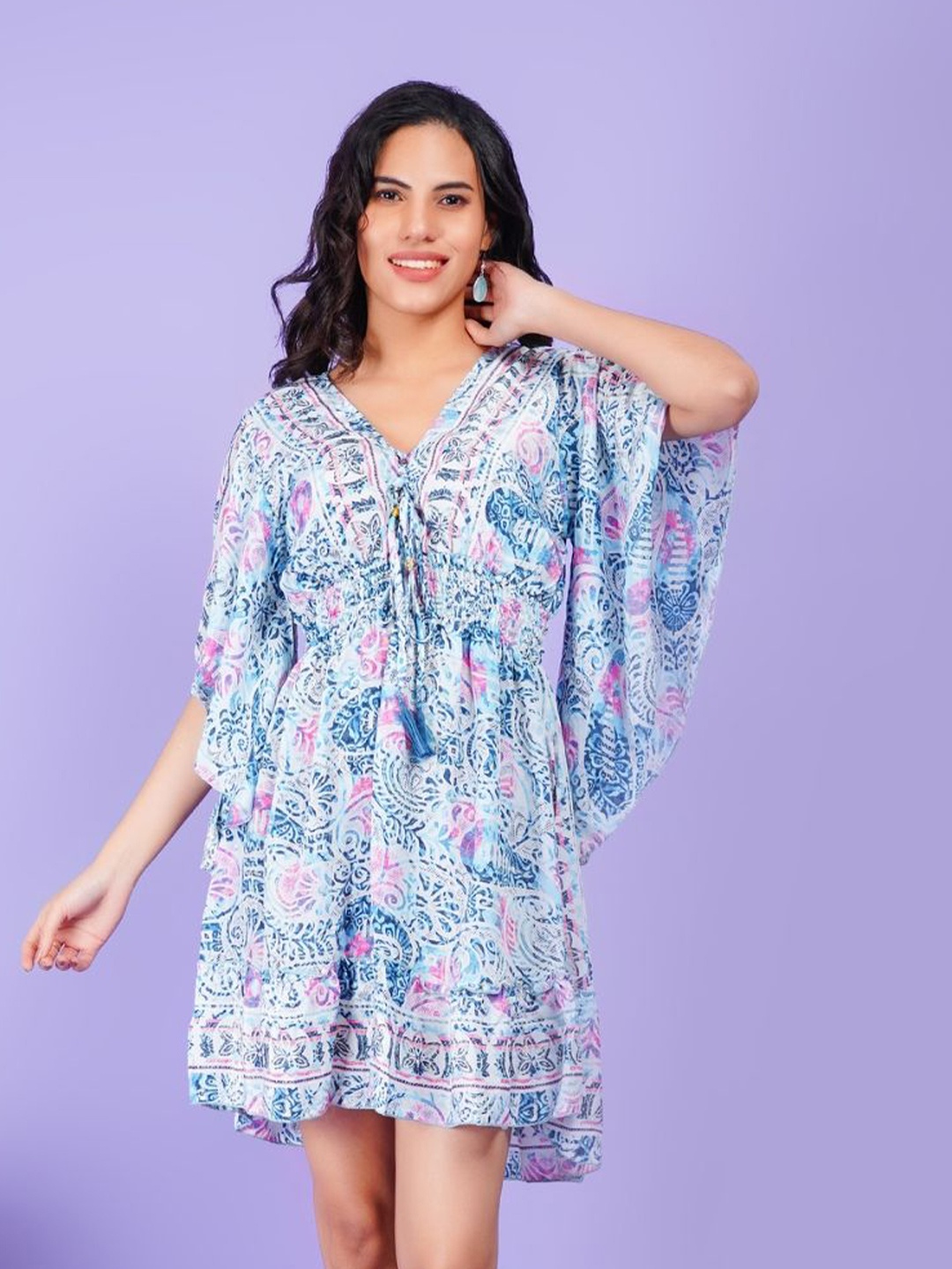 

Boholyfe Bohemian Print A-Line Dress, Blue