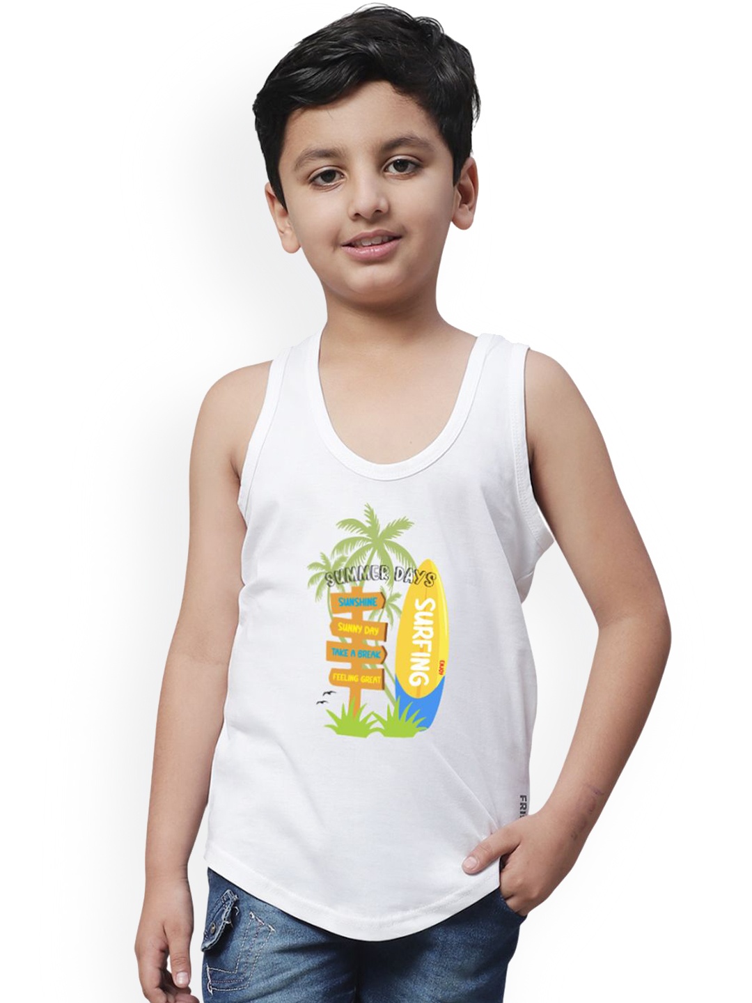 

Friskers Boys Printed Cotton Innerwear Vests 291124KDC711-02, White