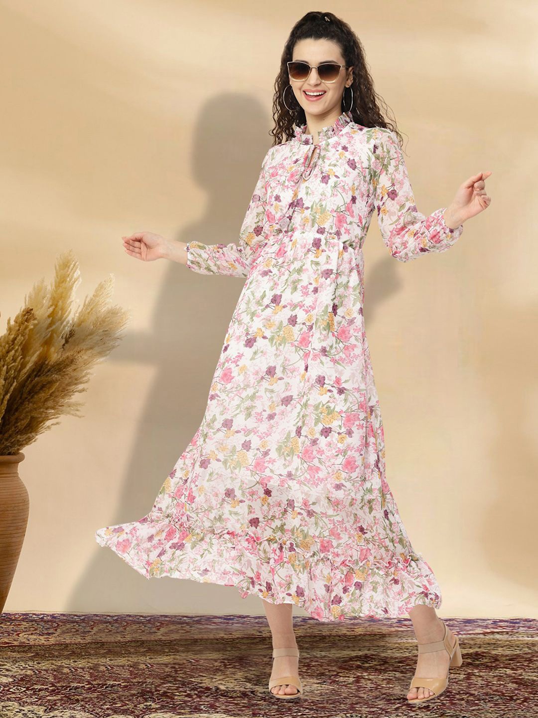 

BAESD Floral Print Keyhole Neck Applique Fit & Flare Dress, Multi