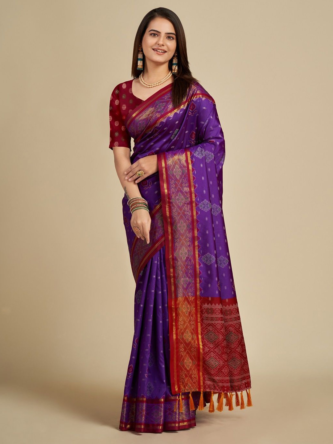 

SHOBHA SAREES Woven Design Zari Pure Silk Patola Saree, Purple