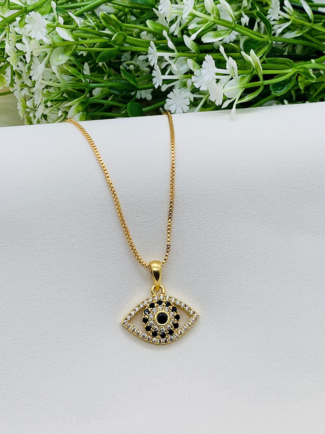 

Wynona Gold-Plated Stone Studded Evil Eye Shaped Pendant Chain