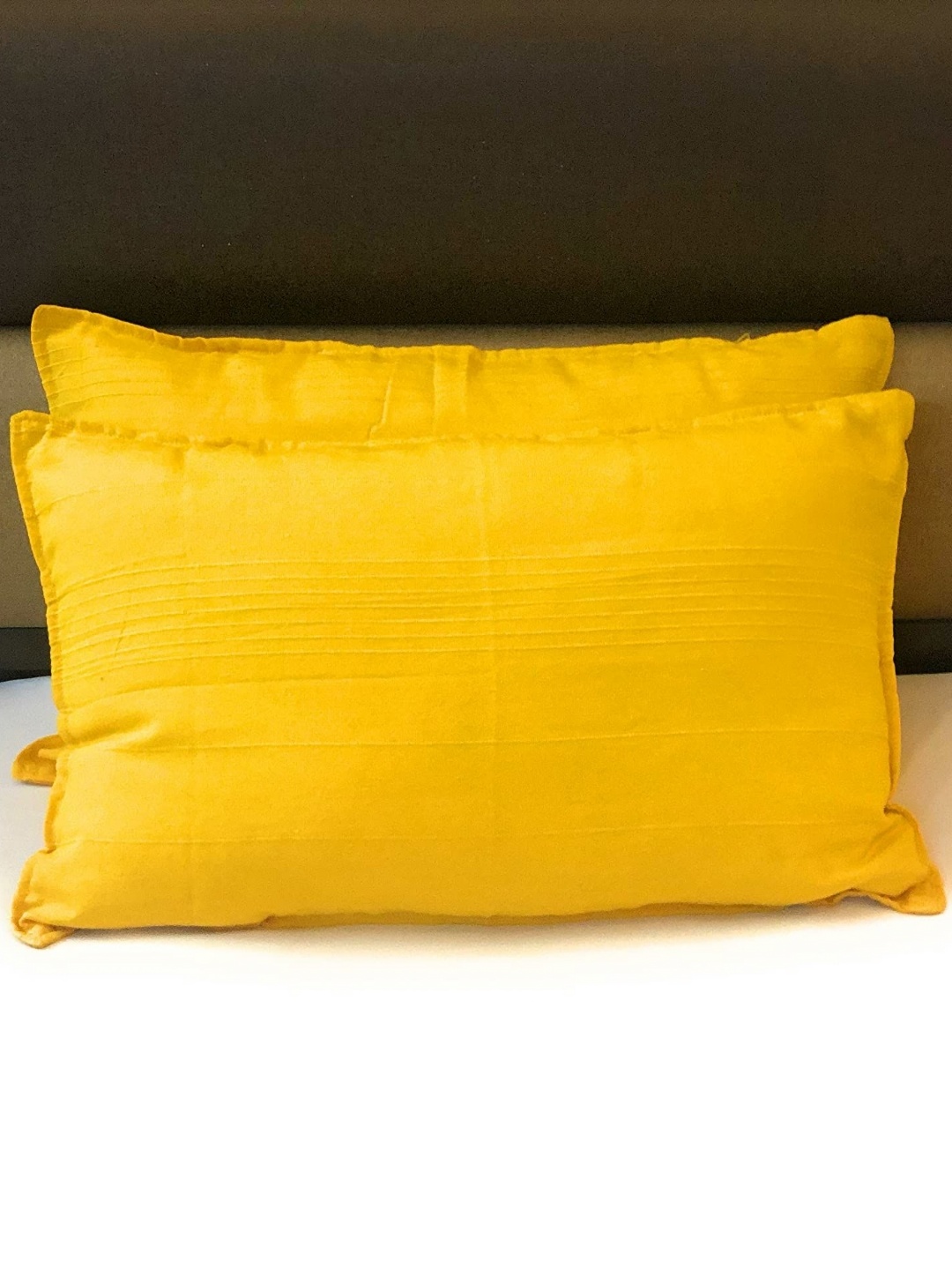 

RANGBHAR Yellow 2 Pieces Checked Pure Cotton Rectangle Pillow Covers