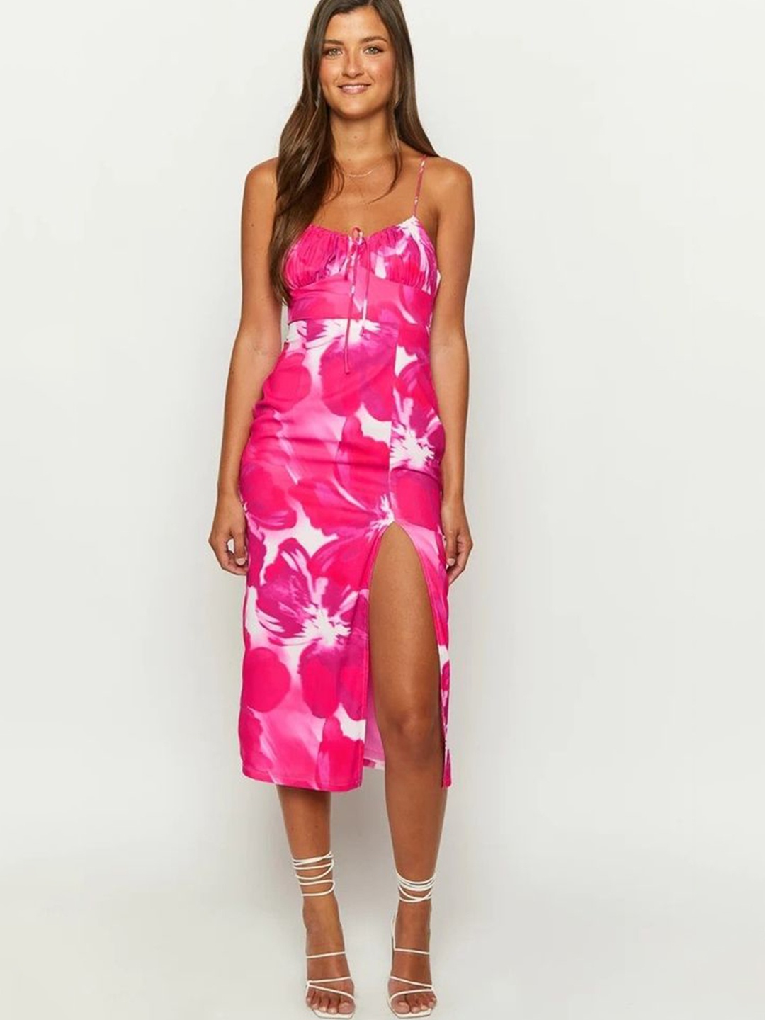 

LULU & SKY Floral Print Sheath Midi Dress, Rose