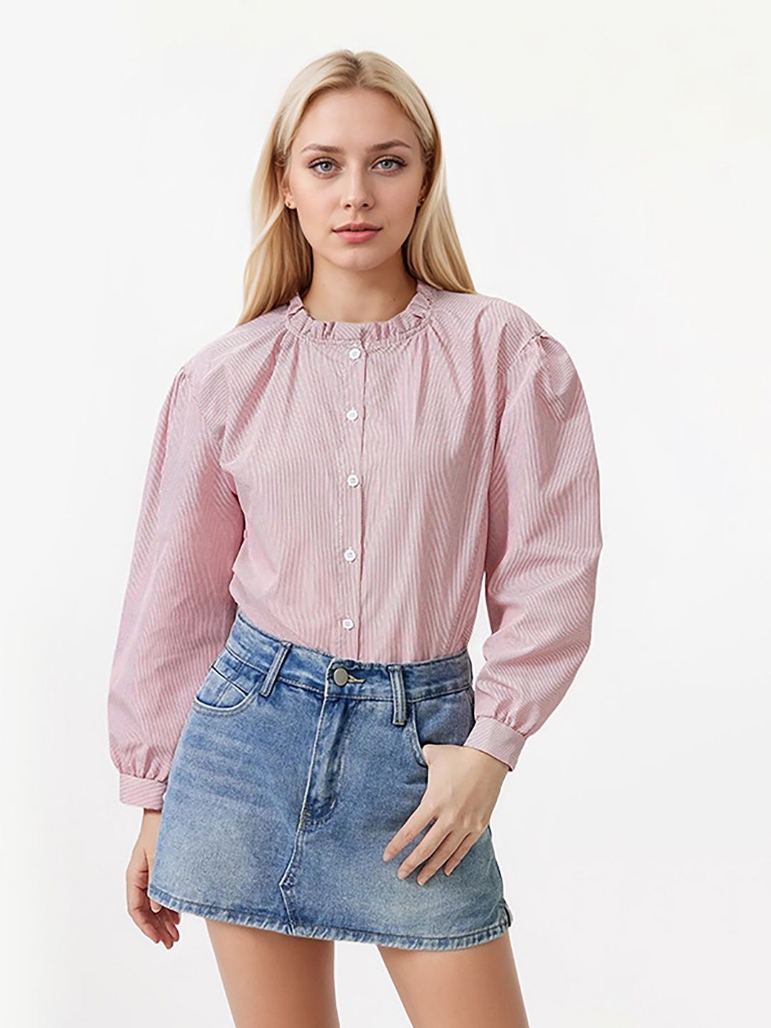 

JC Mode Mandarin Collar Top, Pink