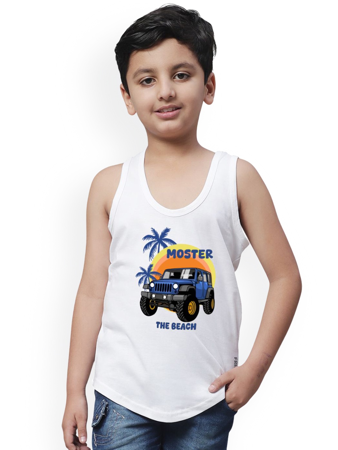 

Friskers Boys Printed Cotton Basic Vest 291124KDC713-02, White