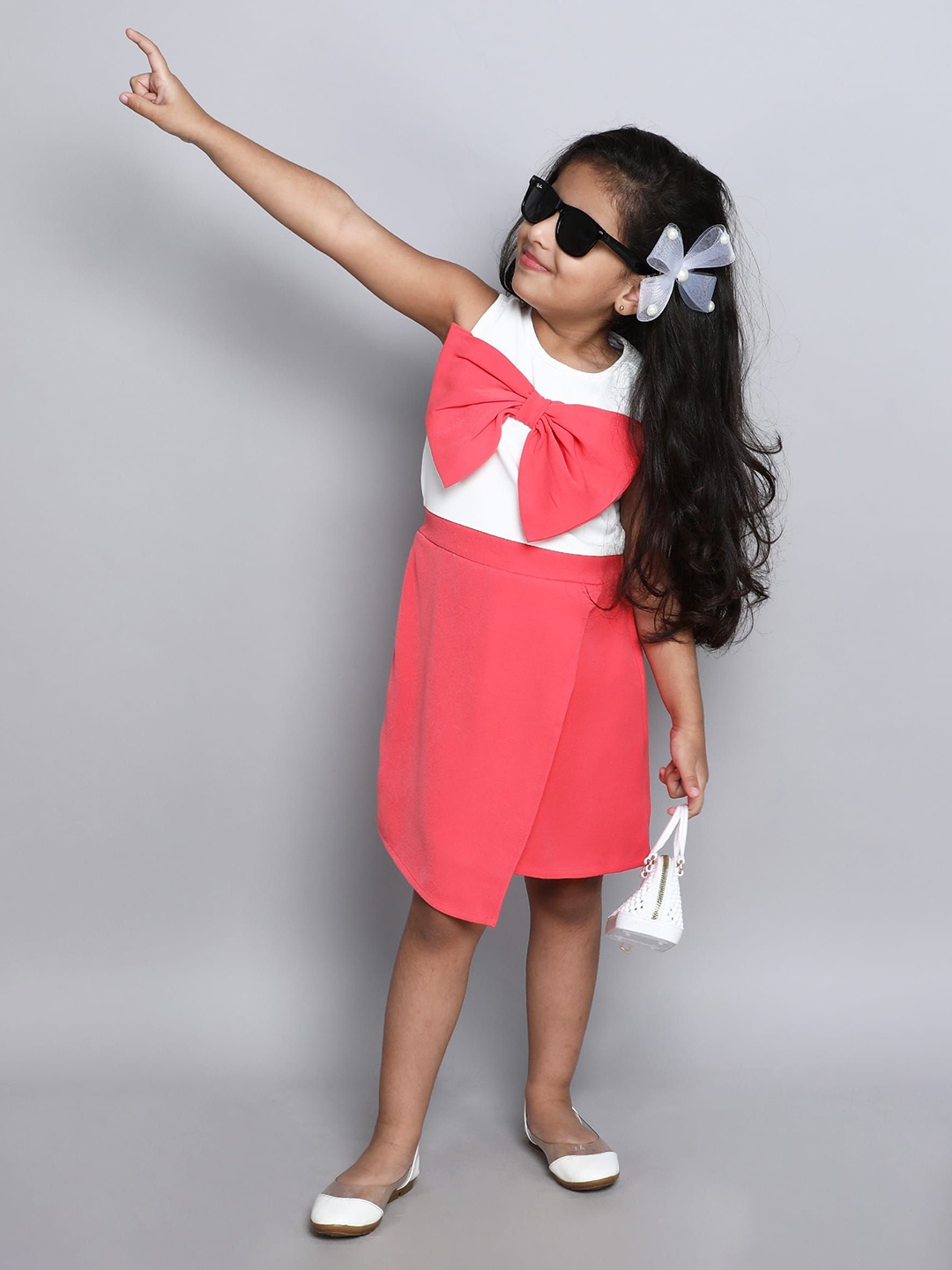 

taffykids Girls Colourblocked Bow Detailed A-Line Dress, White