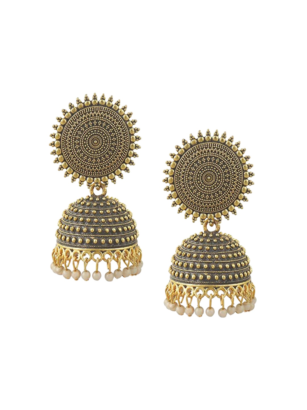 

JMBW INTERNATIONAL Gold-Plated Dome Shaped Stone Studded Antique Jhumkas