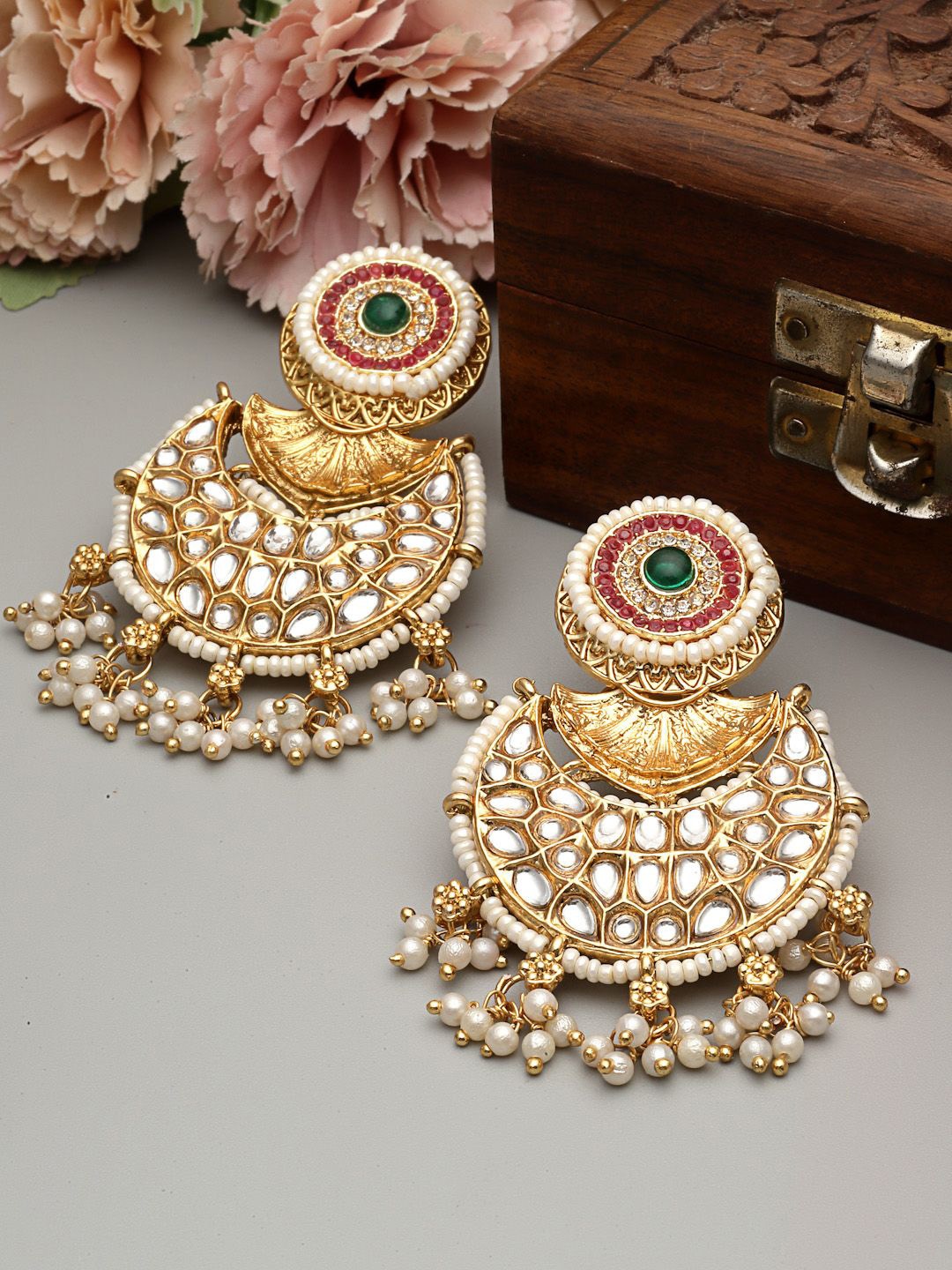 

PANASH Gold-Plated Kundan Studded Contemporary Chandbalis