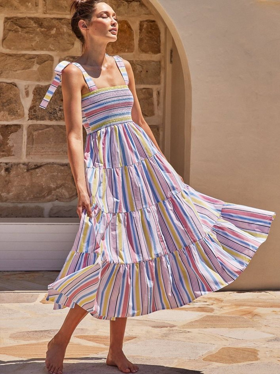 

LULU & SKY Floral Striped Fit & Flare Midi Dress, Multi