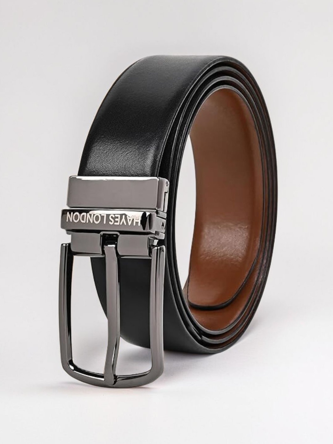 

Hayes London Men Belt Premium Genuine Formal Reversible Leather, Black