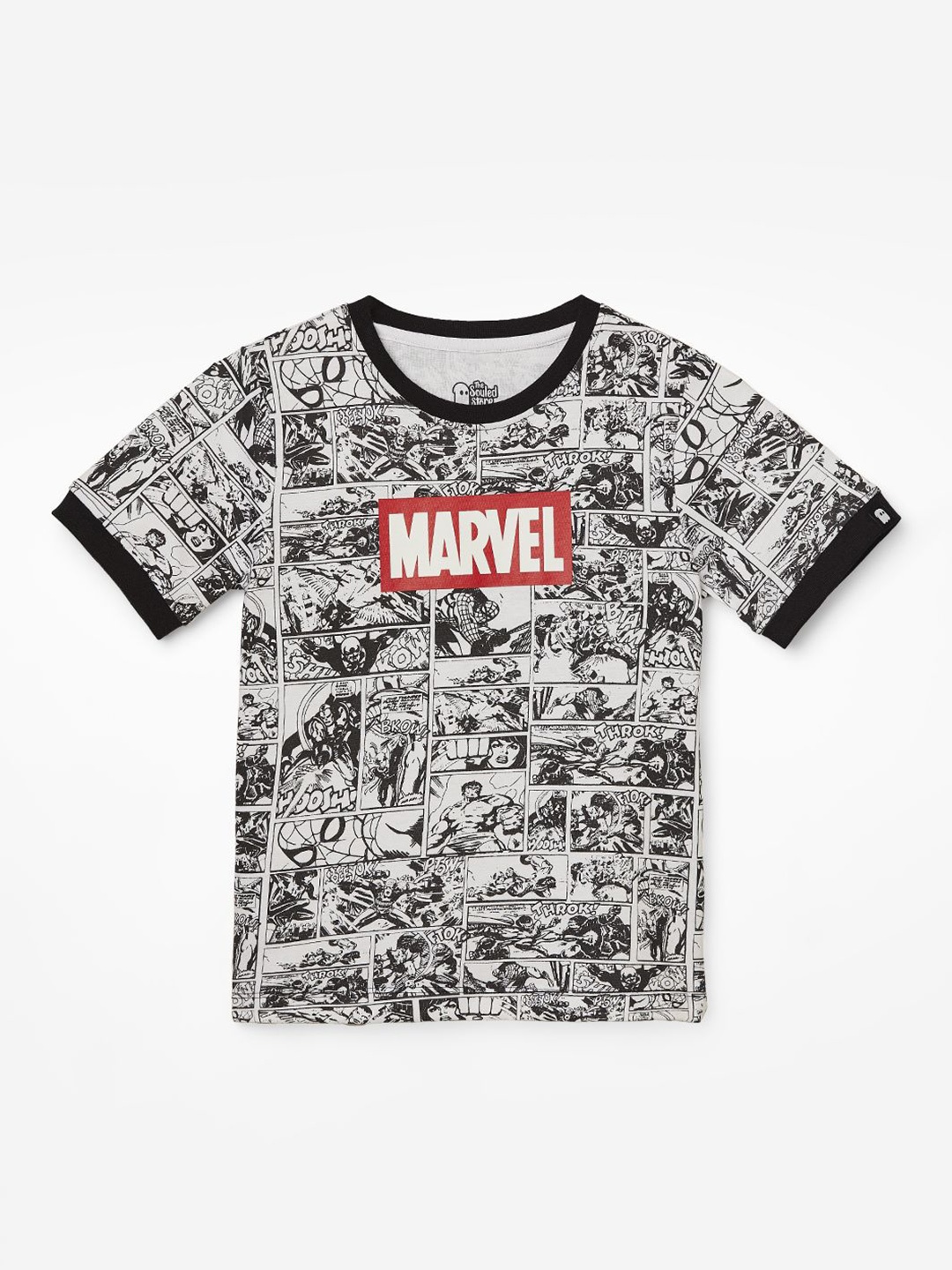 

The Souled Store Boys Marvel Graphic Printed Round Neck Cotton T-shirt, White
