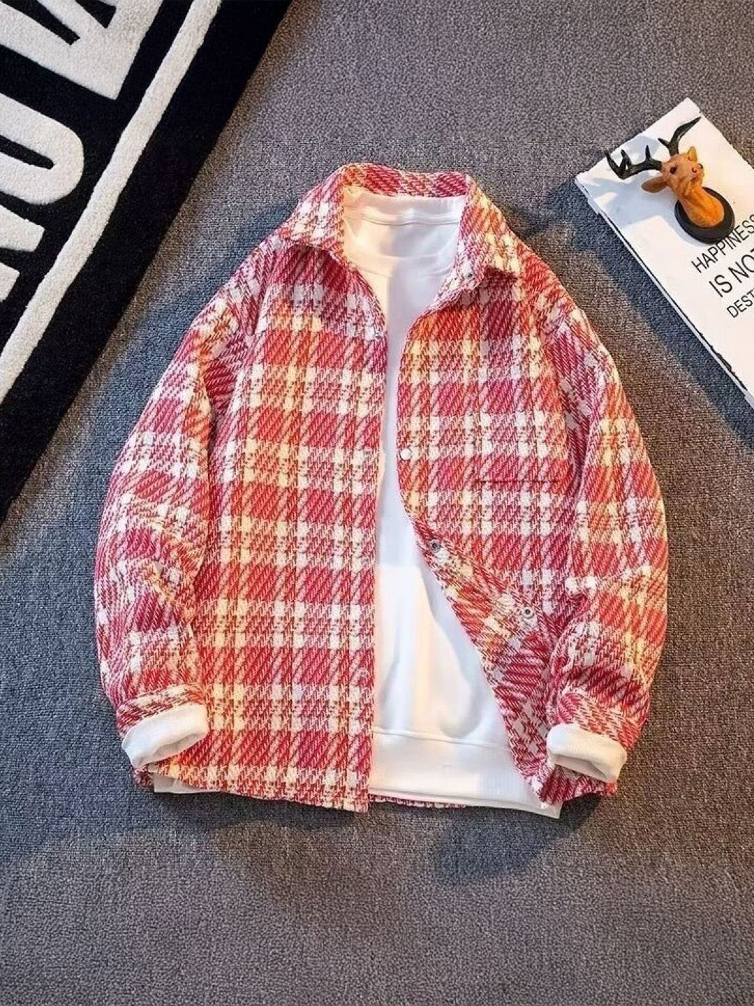 

HERE&NOW Men Spread Collar Checked Casual Tailored Jacket, Red