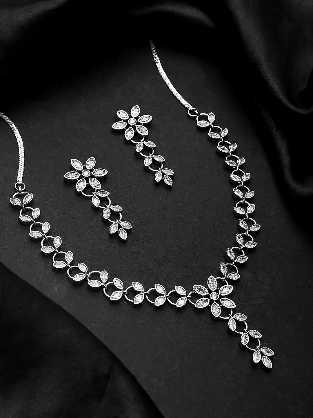 

Voylla Rhodium-Plated AD-Studded Jewellery Set, Silver