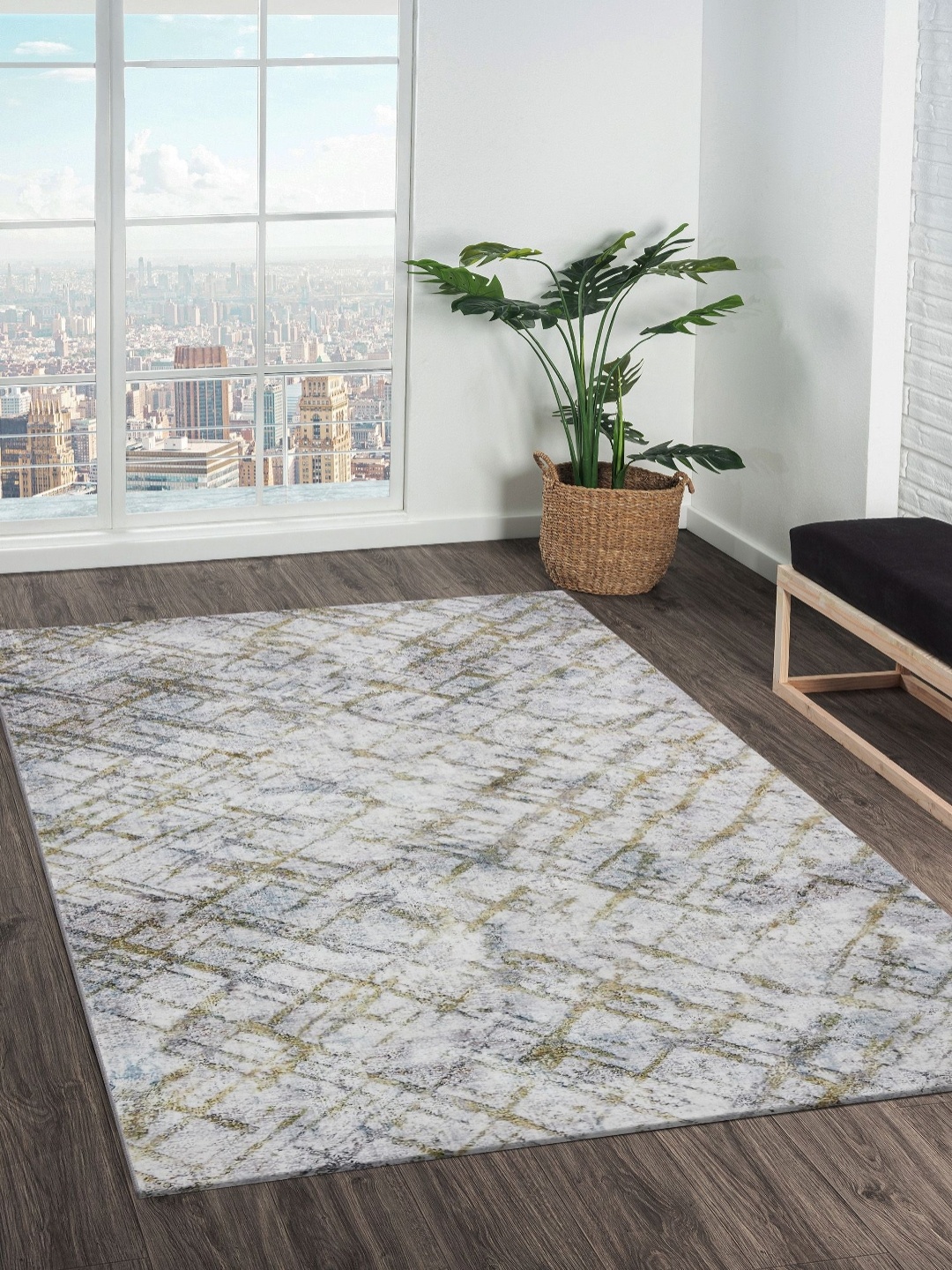 

OBSESSIONS Grey & White Abstract Anti-Skid Carpet