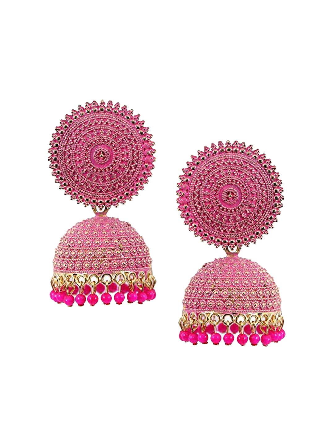 

JMBW INTERNATIONAL Gold-Plated Stone Studded Dome Shaped Jhumkas