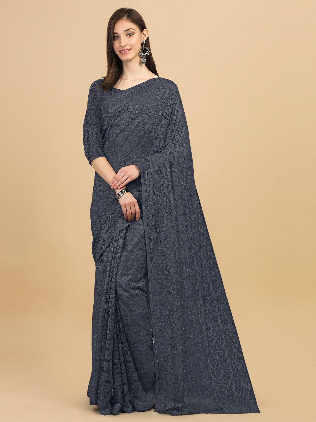 

LEOSAGI Floral Net Saree, Grey