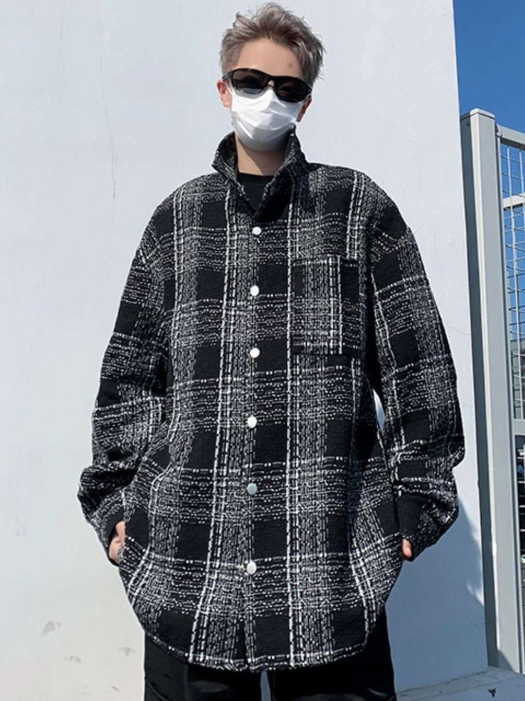 

HERE&NOW Men Spread Collar Checked Casual Tailored Jacket, White