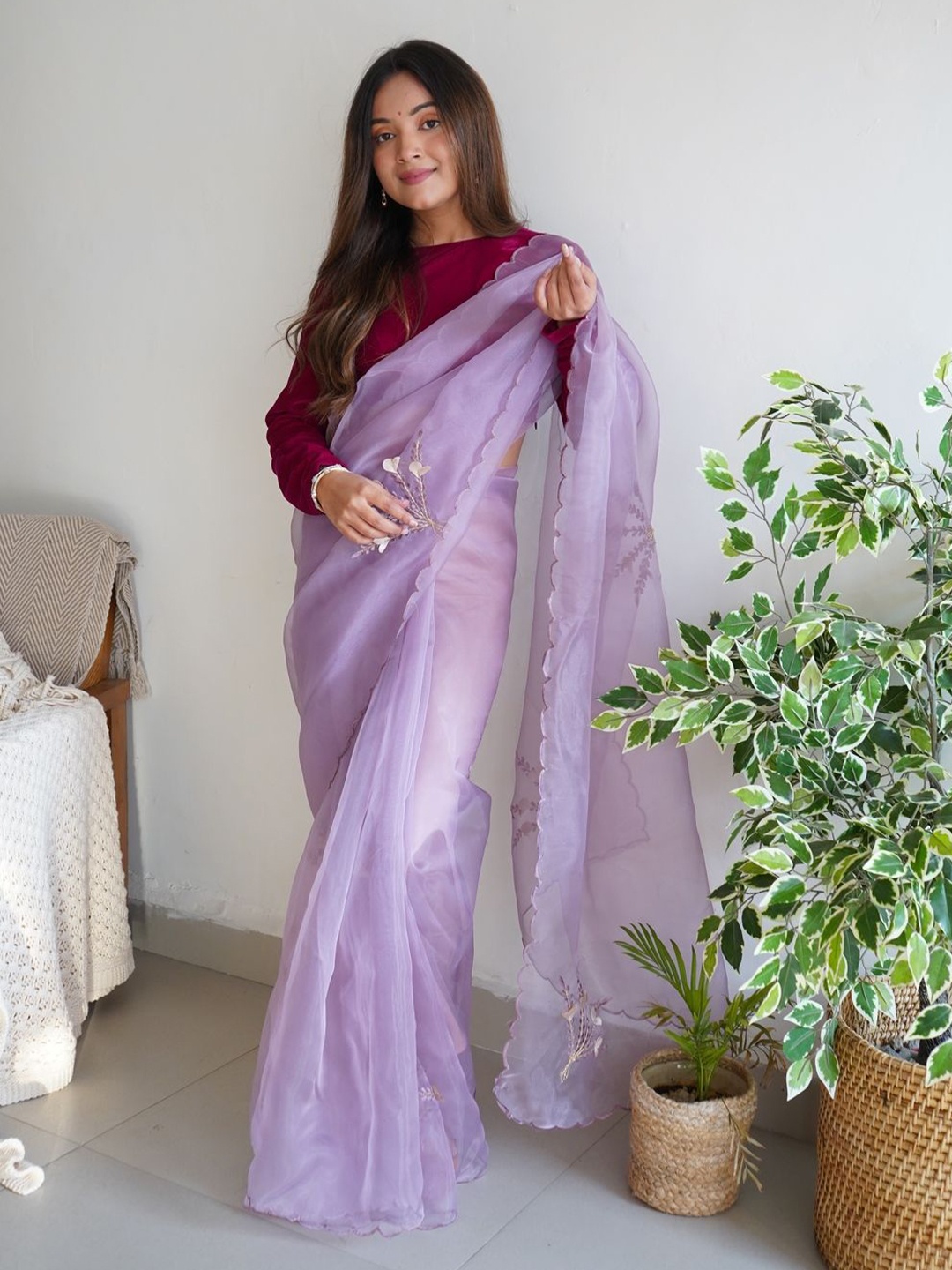 

Anouk Embellished Organza Saree, Purple