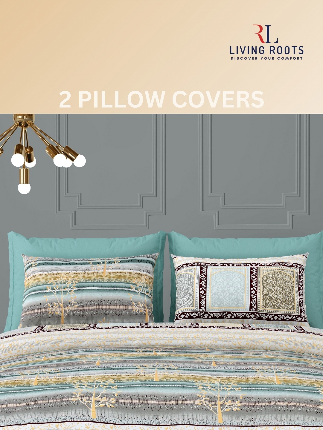 

LIVING ROOTS Grey & Brown Floral 210 TC King Bedsheet with 2 Pillow Covers