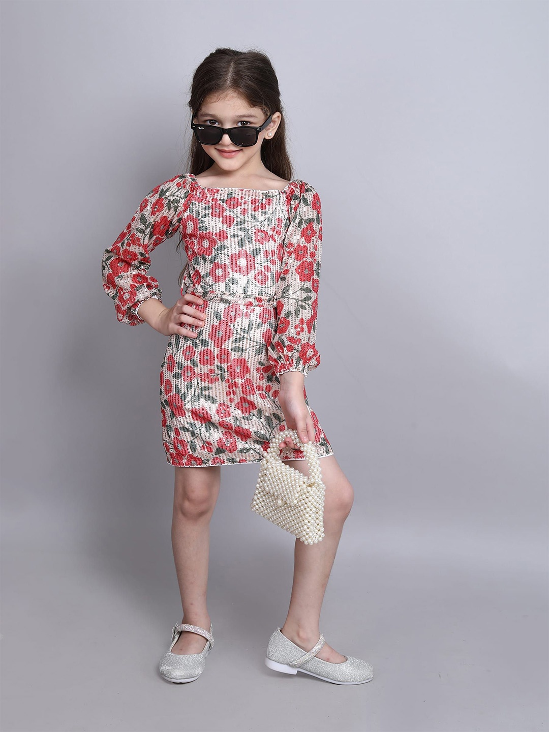 

taffykids Floral Print Off-Shoulder A-Line Dress, Multi