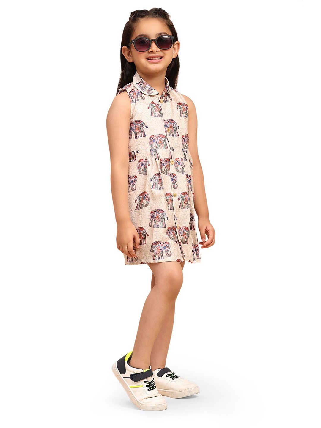 

Funny Bones Clothings Ethnic Motifs Print Peter Pan Collar A-Line Dress, Beige