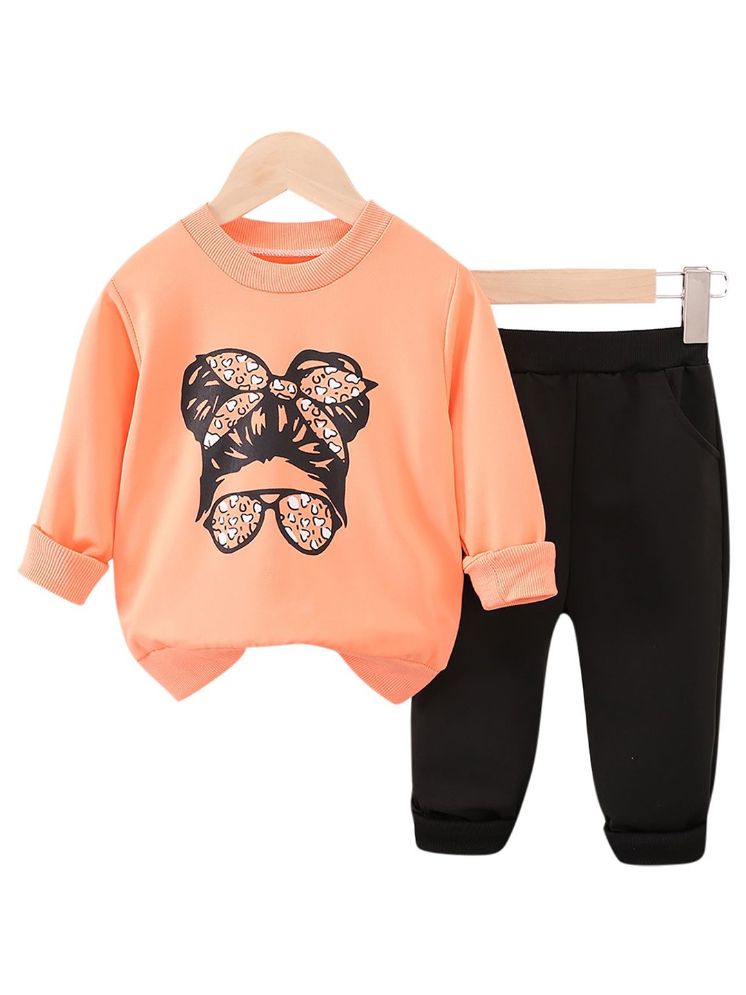 

StyleCast x Revolte Girls Printed Round Neck Long Sleeves Sweatshirt With Jogger, Orange