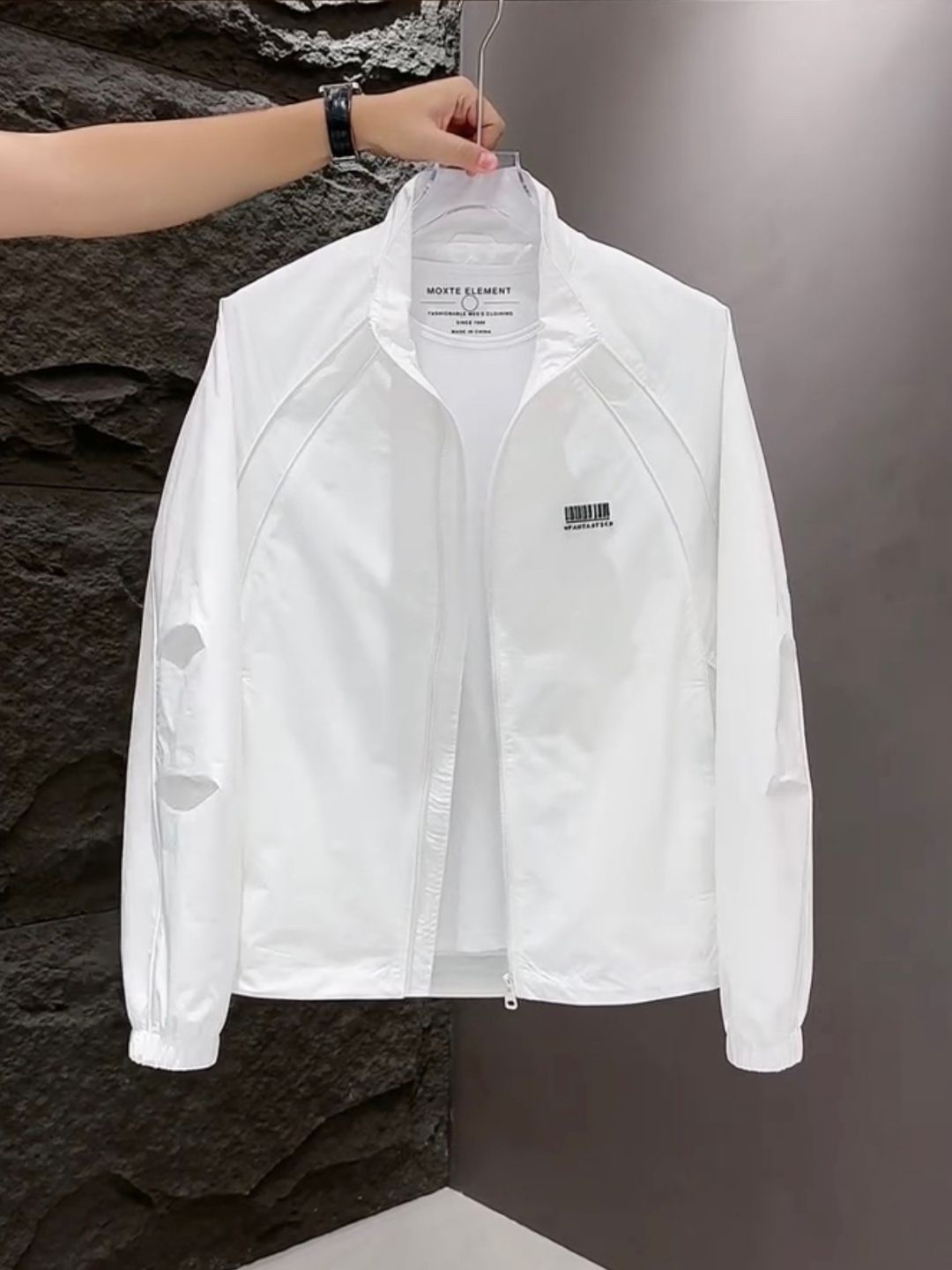 

HERE&NOW Men Solid Mock Collar Bomber Jacket, White