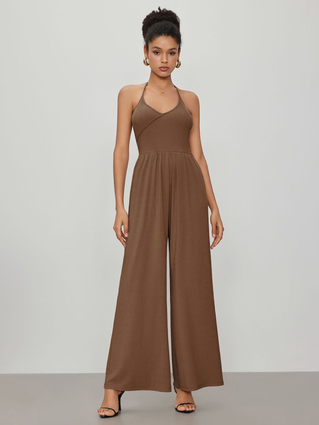 

JC Mode Halter Neck Basic Jumpsuit, Brown